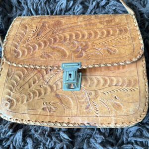 Vintage hand tooled Mexican leather crossbody bag